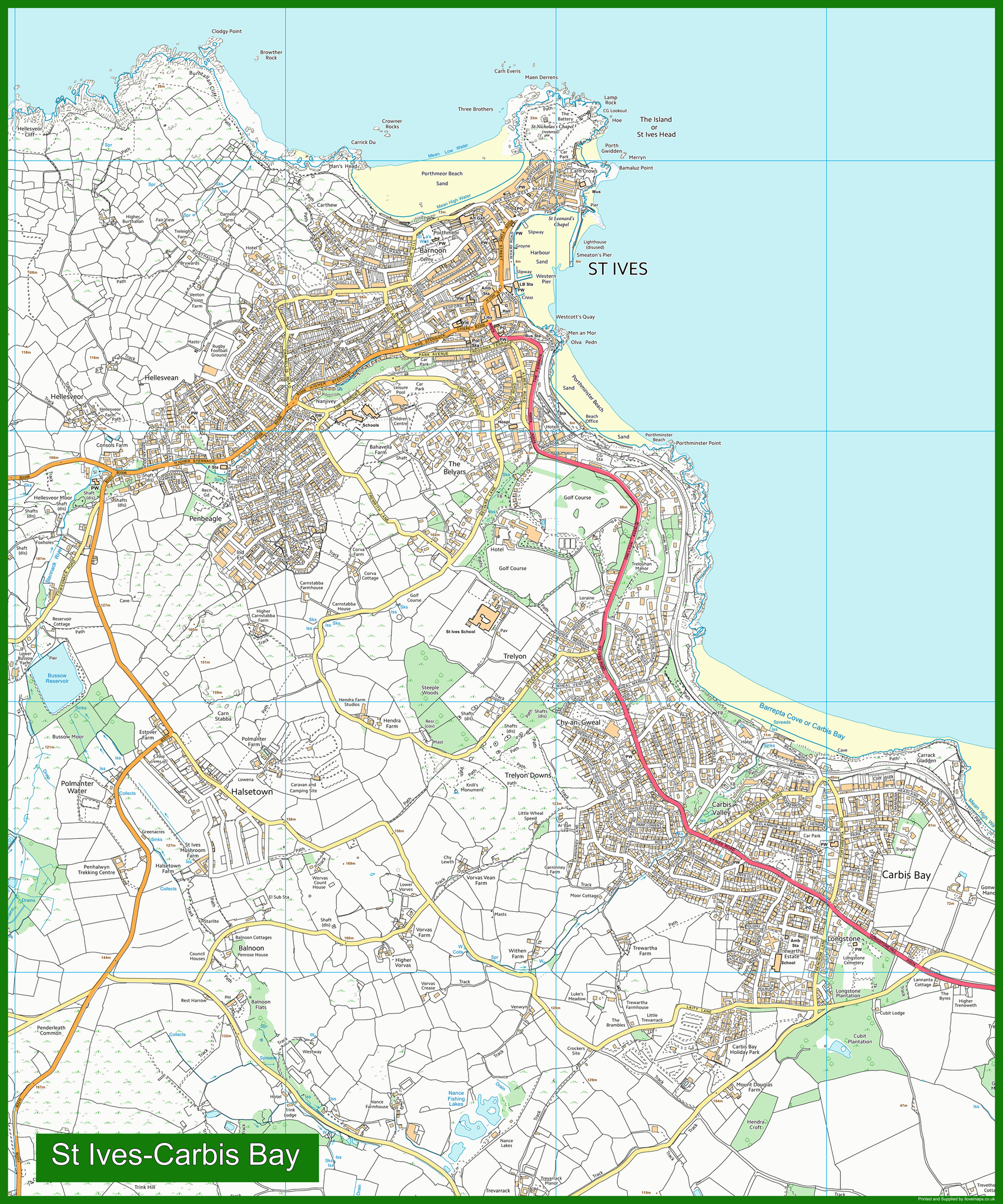 St Ives Street Map St Ives Street Coastal Area Map | I Love Maps