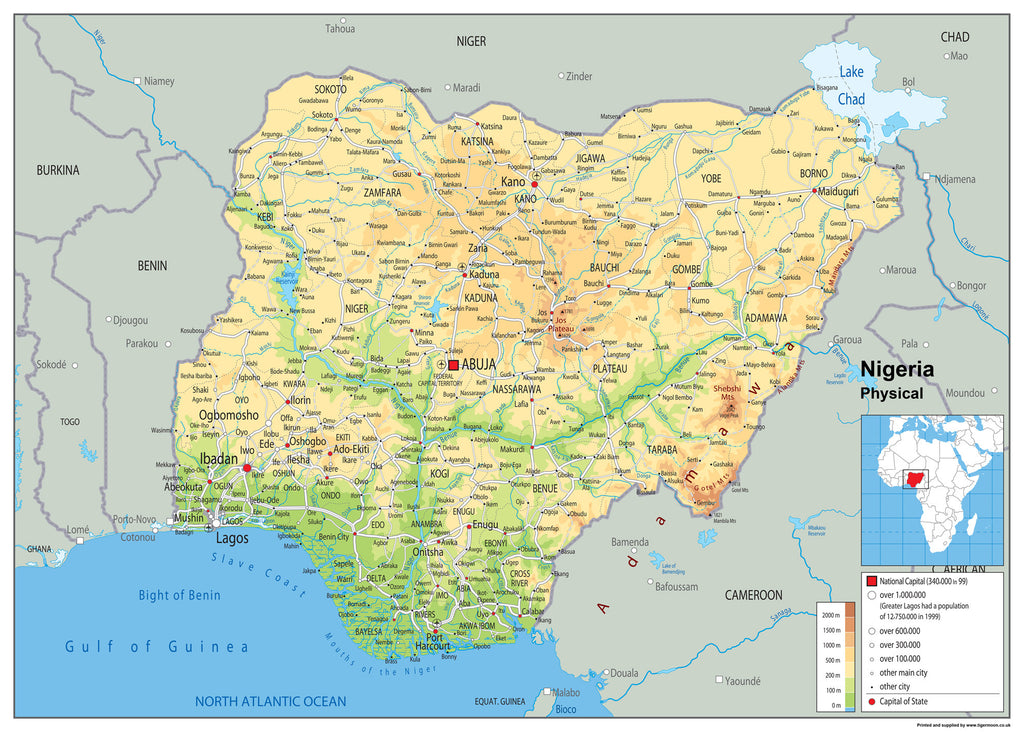 Nigeria Physical Map | I Love Maps