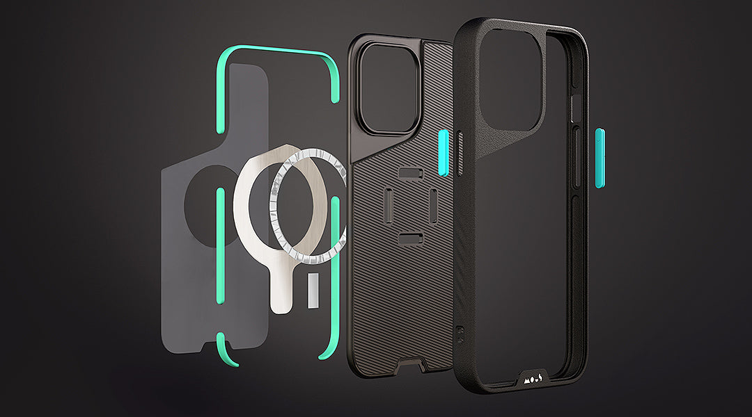 Exploded render of Mous Evolution iPhone case