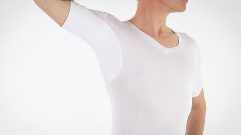 A picture of an Oxford Underarm Shield undershirt showing the extra sweat blocking layer under the arm