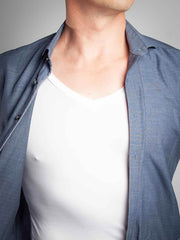 picture of deep v neck undershirt and open shirt