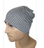 Men's Collection Chemo Cap - Striped Black Gray Stretchy Small/Medium & Large