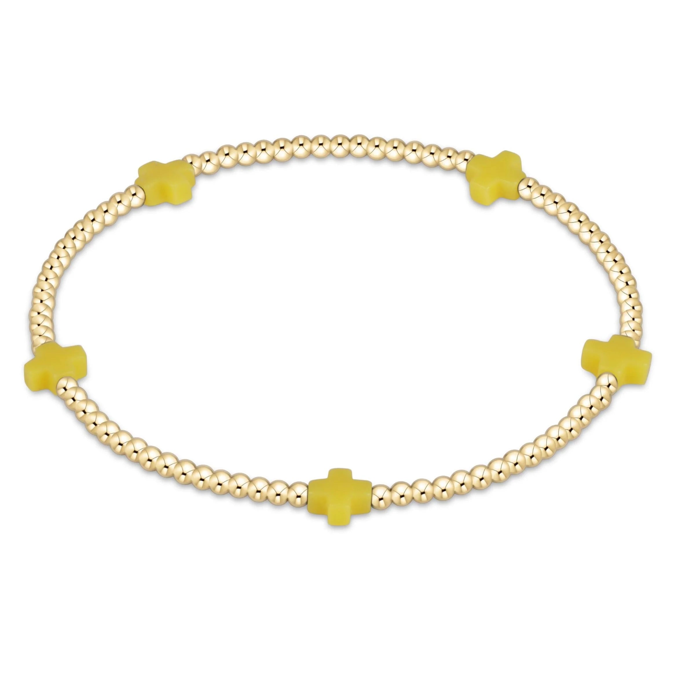 eNewton - Signature Cross Small Gold Pattern 2mm Bead Bracelet - Canary