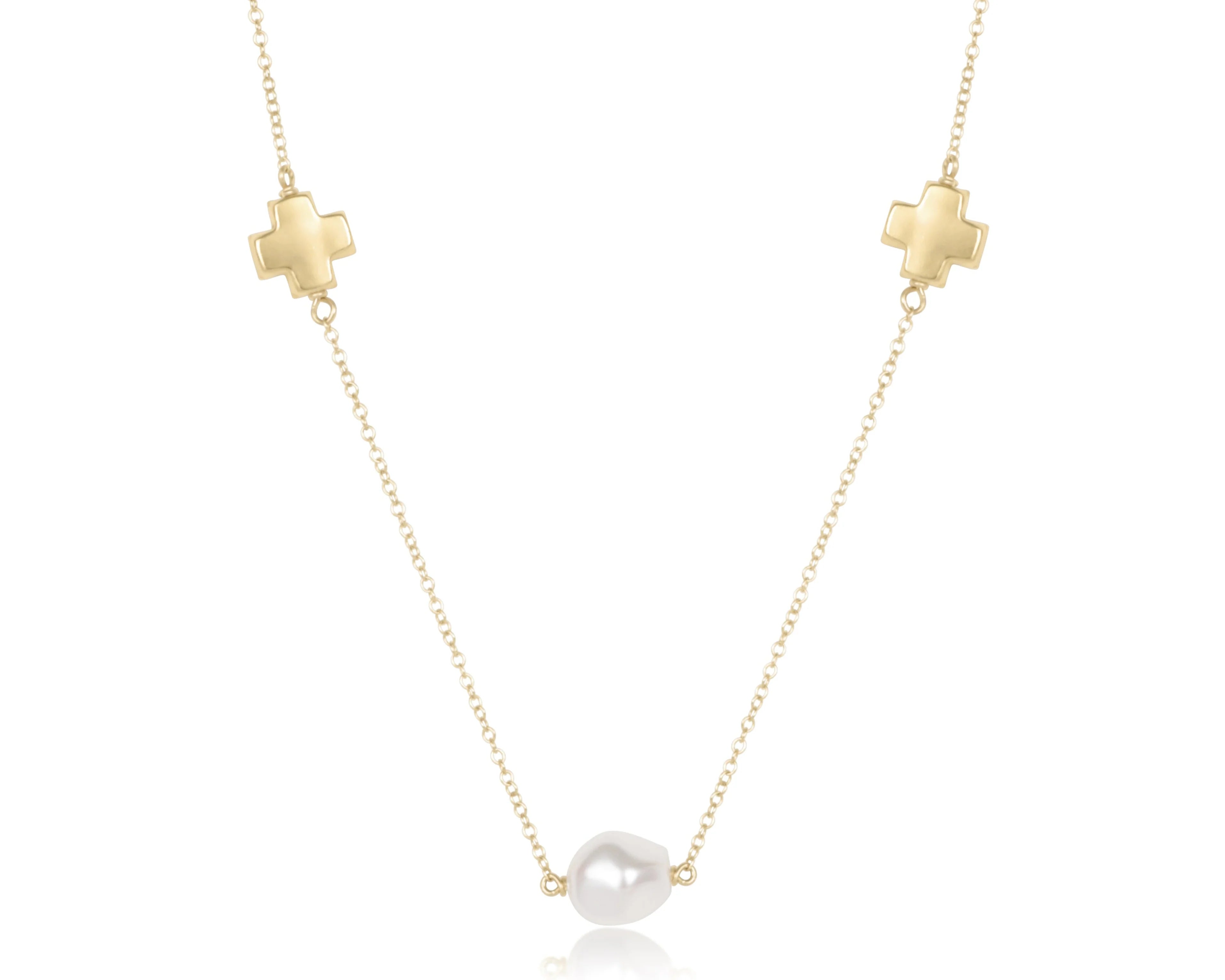 eNewton - Choker Signature Cross Admire Simplicity Chain Gold - Pearl