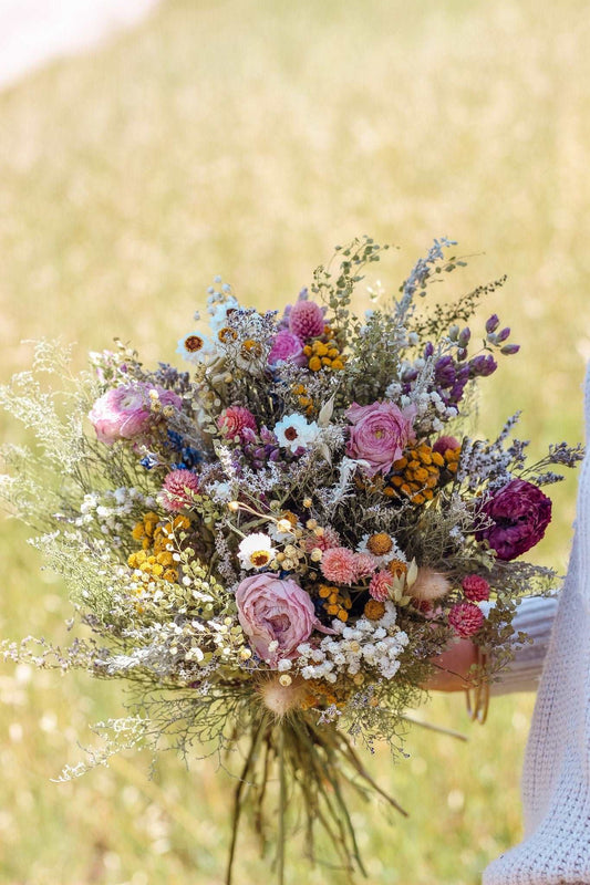 Ranunculus Dried Bridal bouquet / Eucalyptus Dry Flower Wedding, Rusti