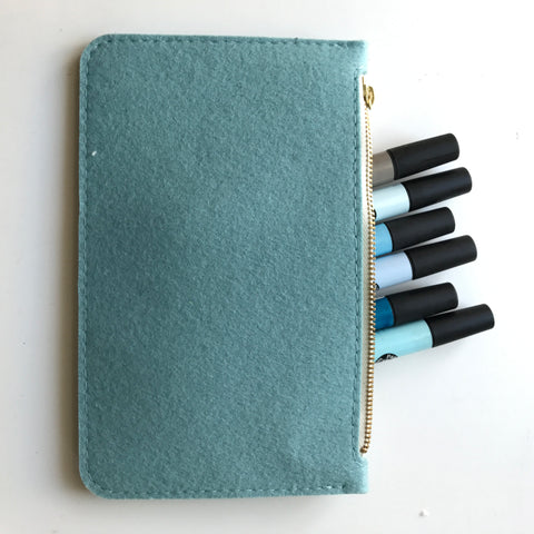 zipper, pouch, wool, felt, YKK, rits, etui, wolvilt, rowold, studiorowold, torba, ijsblauw, iceblue