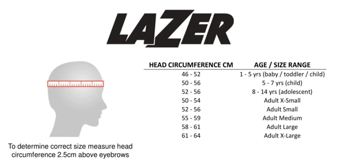 Lazer Helmet Size Chart