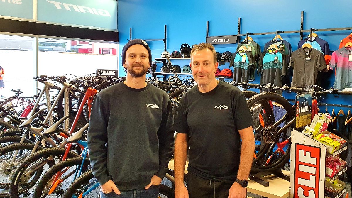 Pushbikes St Martin Team Jonny Gudsell, Store Owner and Darrel Kircher, Head Mechanic