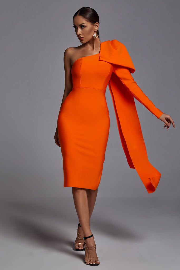 Abbey Orange One Shoulder Bandage Dress – bellabarnett
