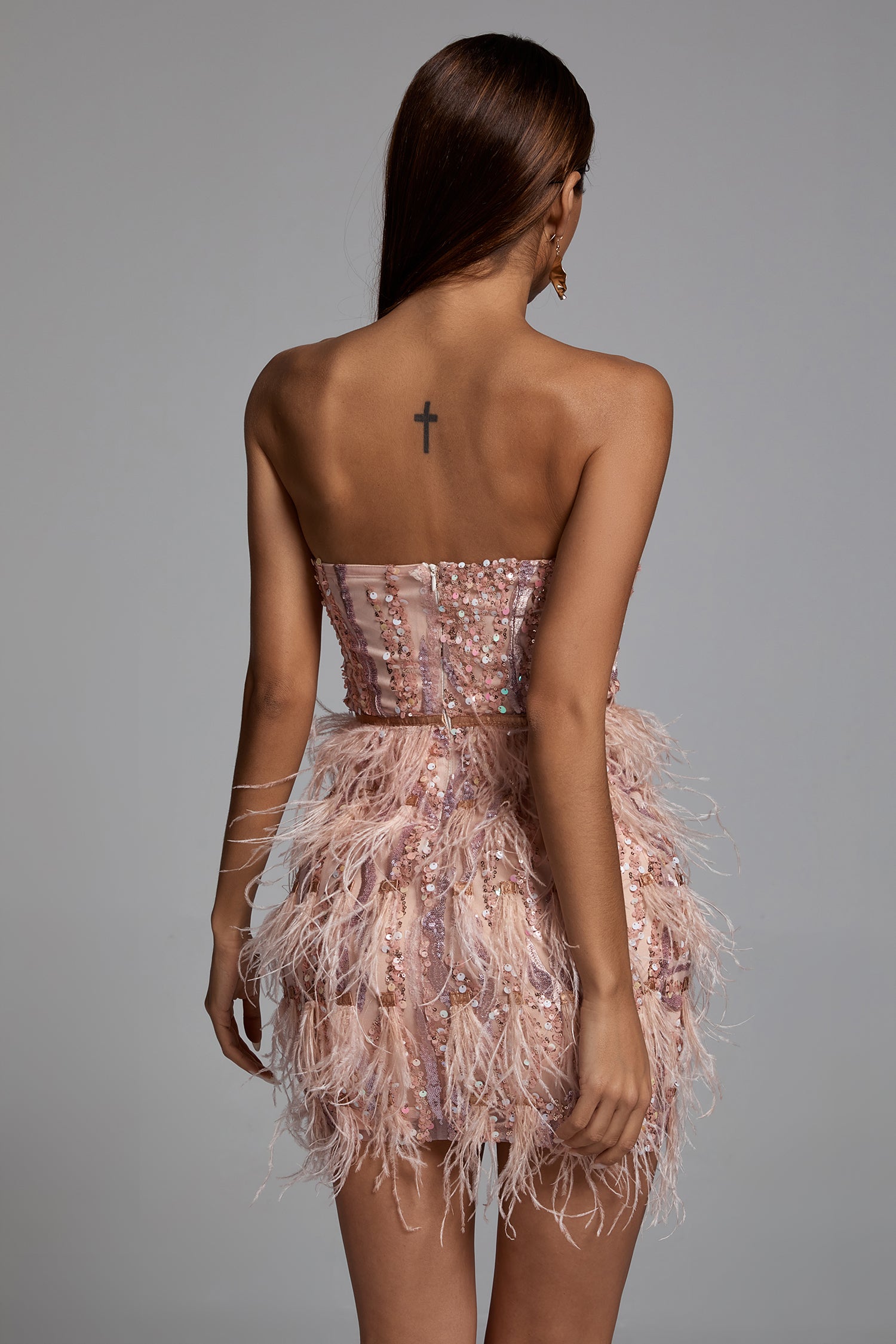 Lalia Pink Sequin Feather Mini Dress Bellabarnett 