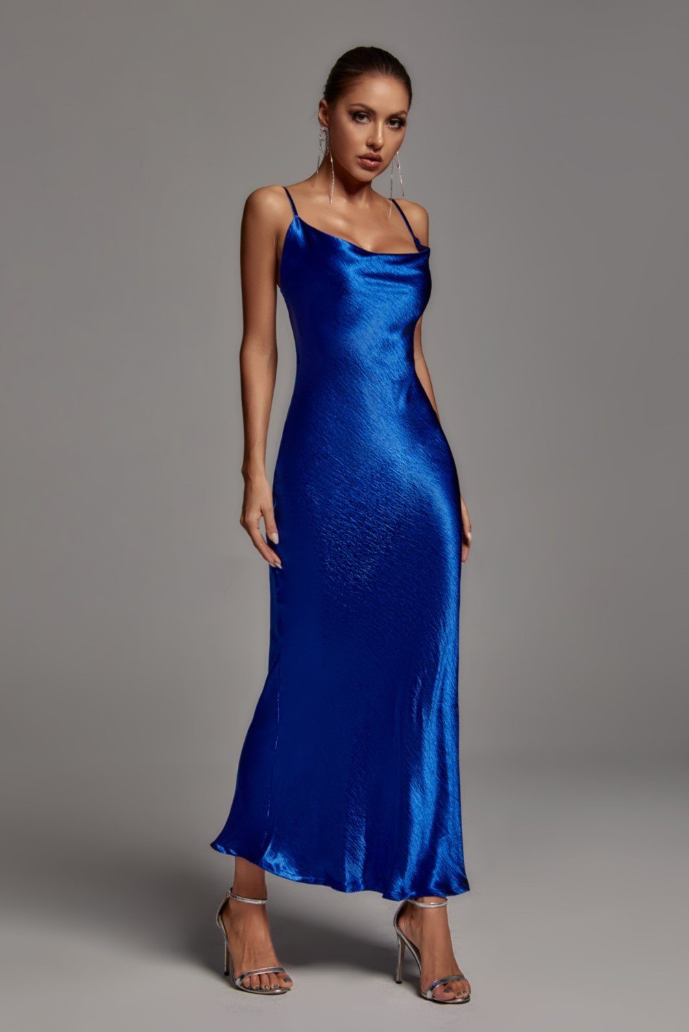 Emily Metallic Maxi Dress - Blue – bellabarnett
