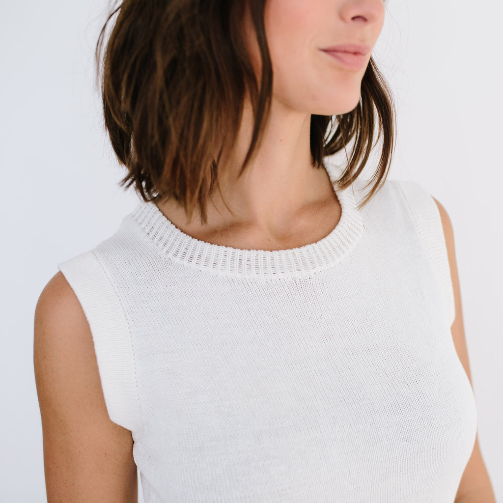 The Sleeveless Sweater - White – Slumlove Sweater Company