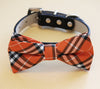 Plaid orange and black dog bow tie collar 