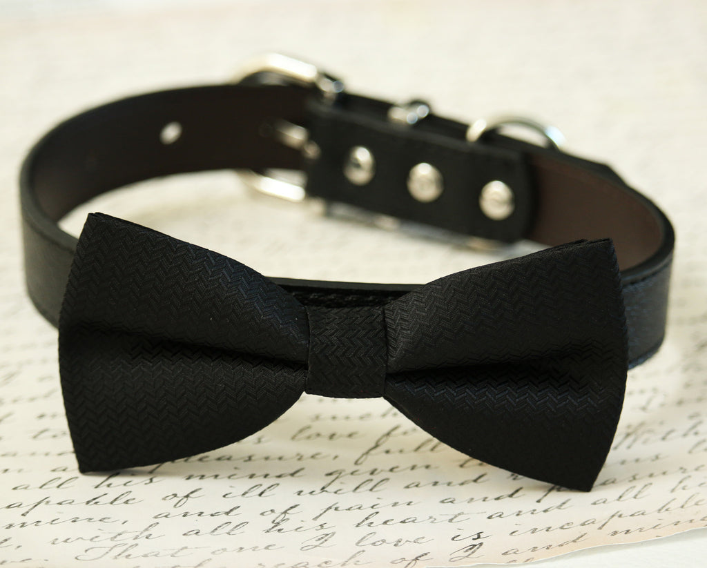 Black dog bow tie Collar Leather dog collar Pet wedding accessory