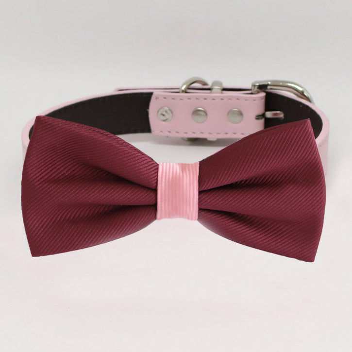 Burgundy blush bow tie collar, handmade Puppy bow tie, XS to XXL collar and bow adjustable Dog ring 