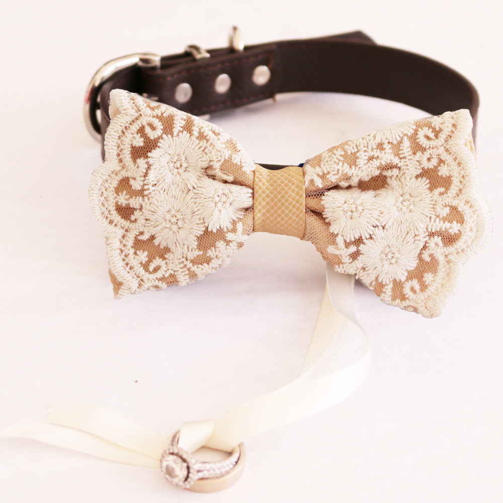 Champagne bow tie collar Dog ring bearer ring bearer adjustable handmade M to XXL collar bow, Puppy,