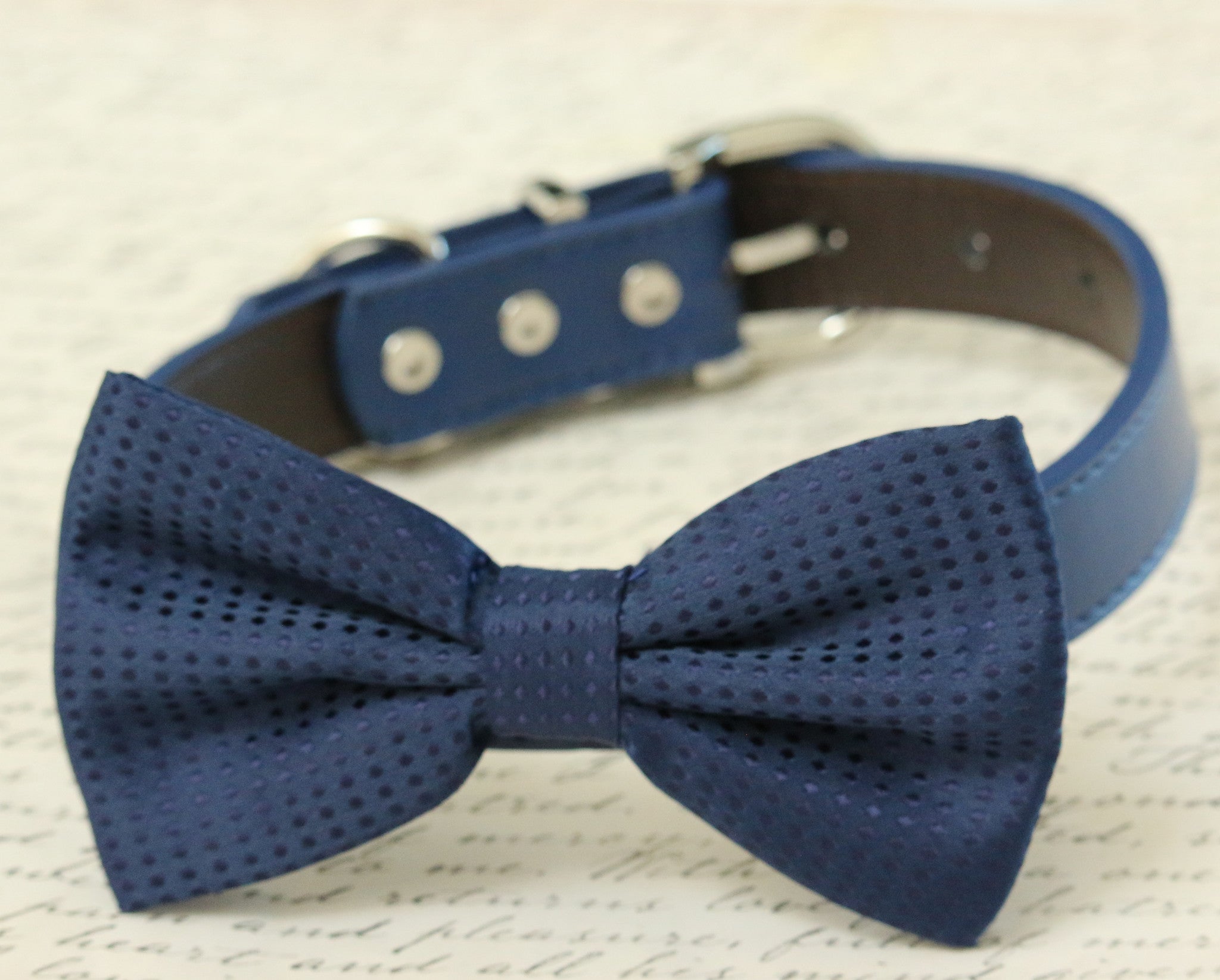 Navy dog bow tie collar - Pet wedding accessory- Something blue , Wedd ...