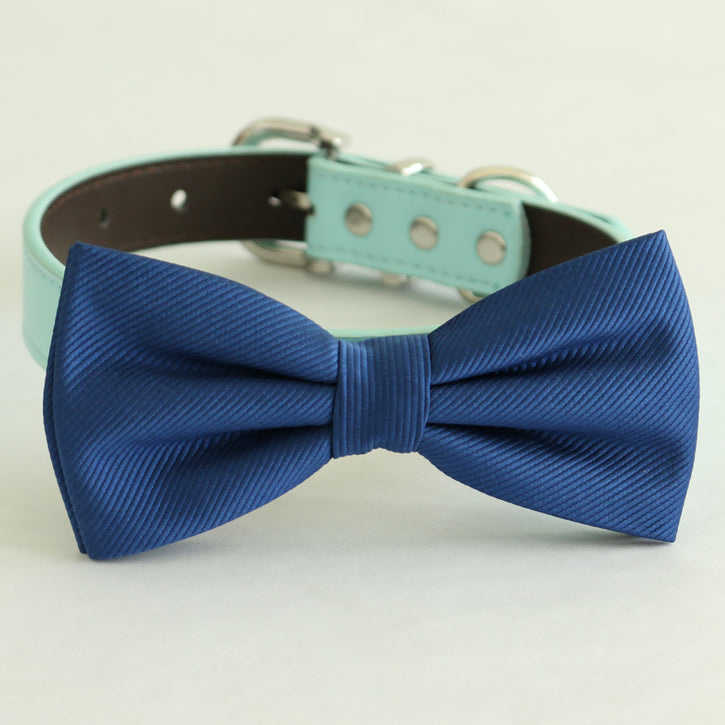 Navy bow tie collar Leather dog Ivory blue orange copper Navy brown or Gold collar Dog ring bearer d