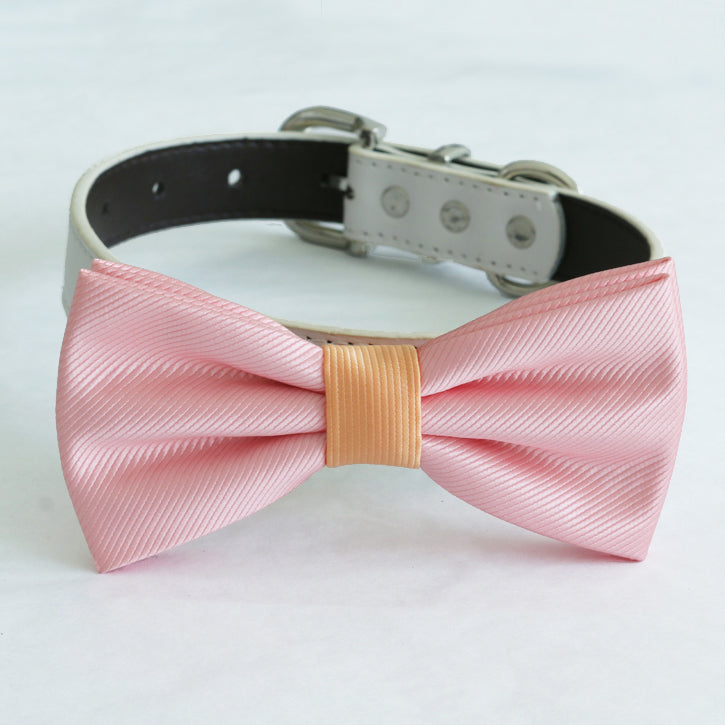 Blush peach bow tie collar Dog ring bearer dog ring bearer XS to XXL leather collar bow adjustable P