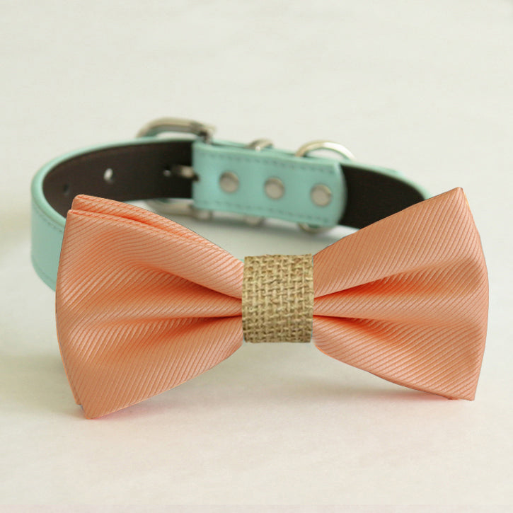 Peach bow tie collar, handmade Puppy bow tie, XS to XXL collar and bow adjustable Dog ring bearer ri