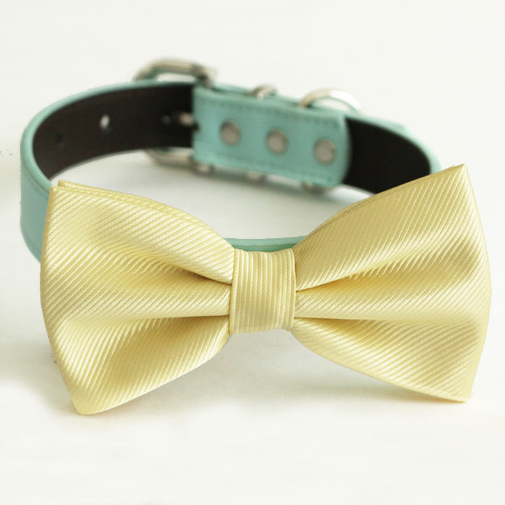 Pale yellow bow tie collar Leather collar Dog ring bearer dog ring bearer Puppy XS to XXL collar and