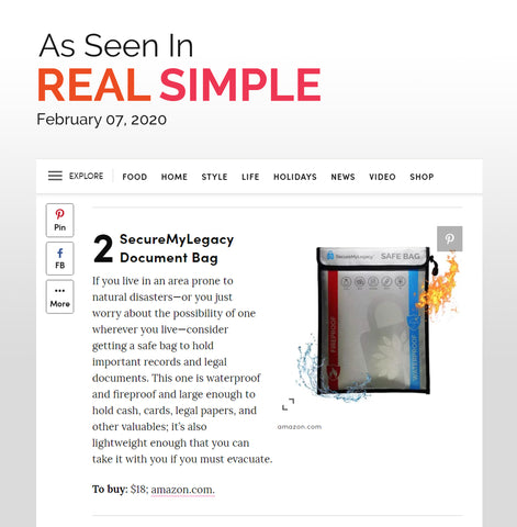 Real Simple Magazine Secure My Legacy Fireproof Bag