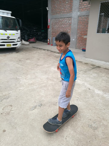 A young Peruvian boy, one of the workers sons, I spent some time teaching to skate