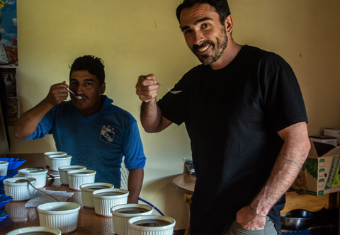 Chris & Clever cupping Clevers' coffees 