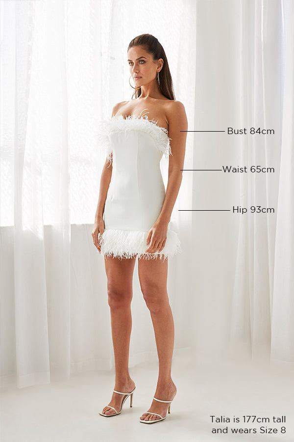 white feather mini dress