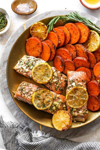 Baked Salmon and Sweet Potatoes