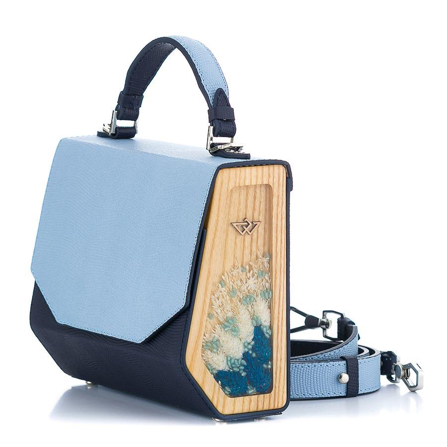 denim blue leather handbag