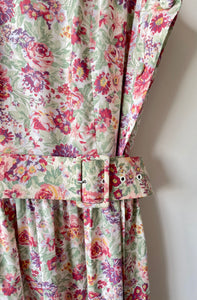 Pretty 1980s flowery Laura Ashley sleeveless dress with matching belt M