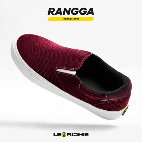 Sepatu slip on leo richie warna maroon merah unik nyaman bahan korduroy