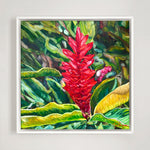 Charger l&#39;image dans la galerie, Tableau tropical, fleur de gingembre rouge unique, pour une déco murale exotique et une ambiance tropicale et moderne.
