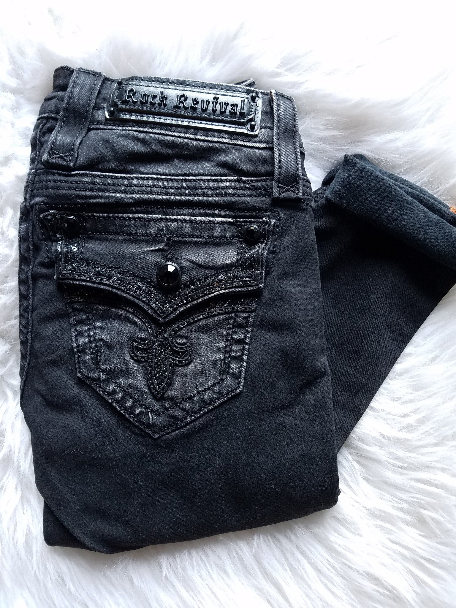 all black rock revival jeans