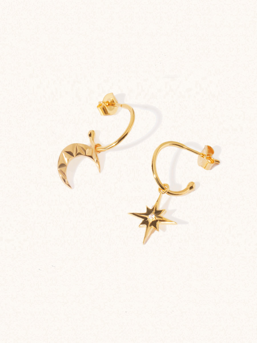 18k Gold Vermeil Mismatched Celestial Hoop Earrings – LUCEIR