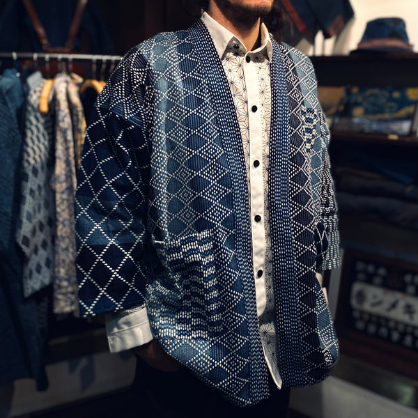 Aoyama Daruma indigo dye sashiko patchwork hanten jacket 藍染