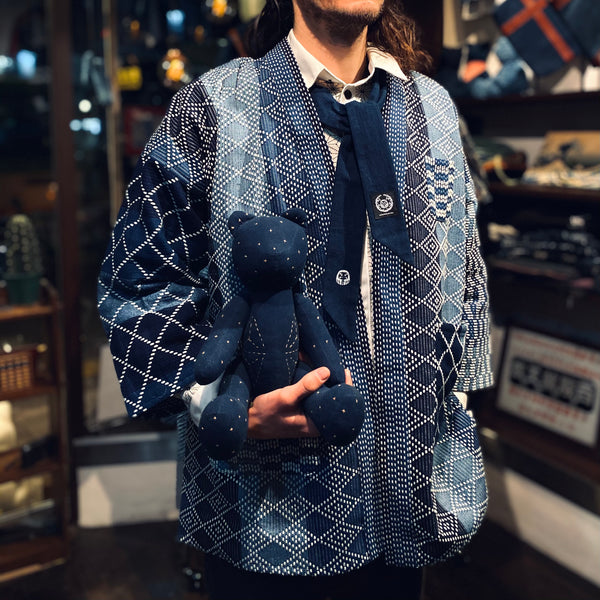 Aoyama Daruma indigo dye denim patchwork jacket 藍染 ふわふわ