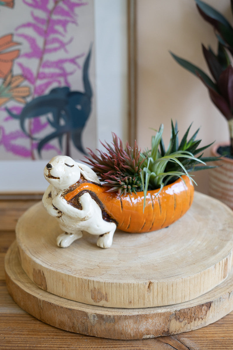  Ceramic Rabbit Pulling A Carrot Planter By Kalalou 