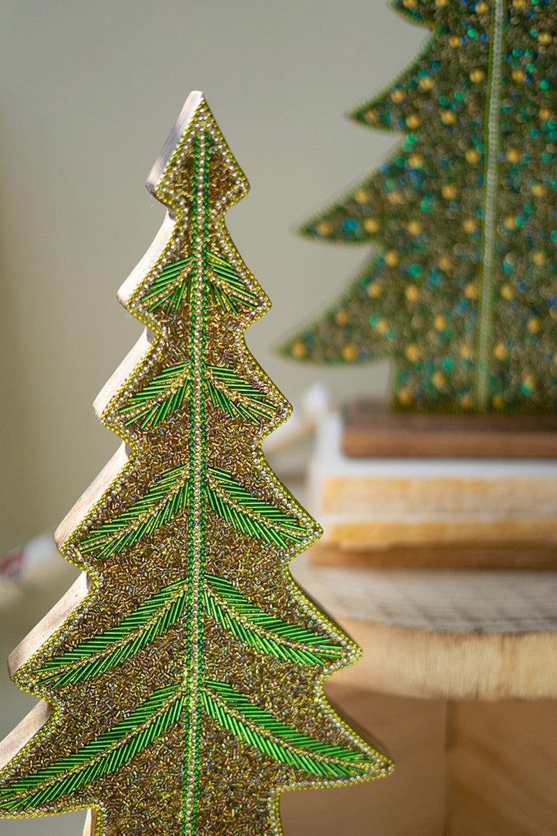  Beaded Wood Christmas Trees Set Of 2 By Kalalou 