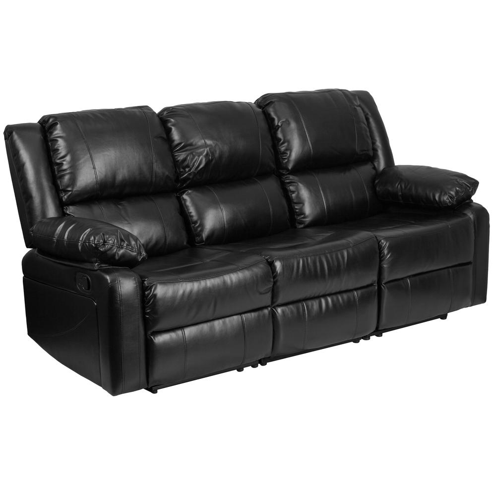  Harmony Series Black Leathersoft Sofa With Two Built-In Recliners By Flash Furniture 