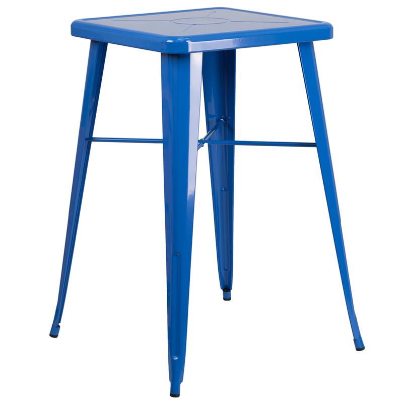  23.75'' Square Blue Metal Indoor-Outdoor Bar Height Table By Flash Furniture 