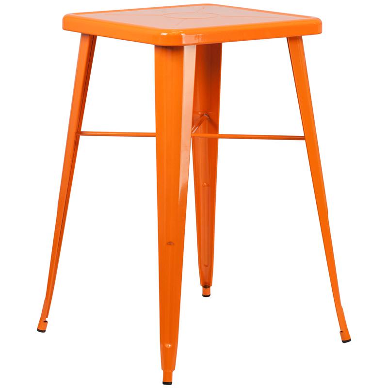  23.75'' Square Orange Metal Indoor-Outdoor Bar Height Table By Flash Furniture 