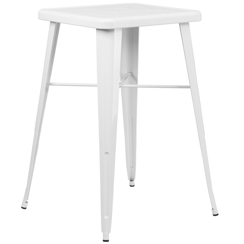  23.75'' Square White Metal Indoor-Outdoor Bar Height Table By Flash Furniture 