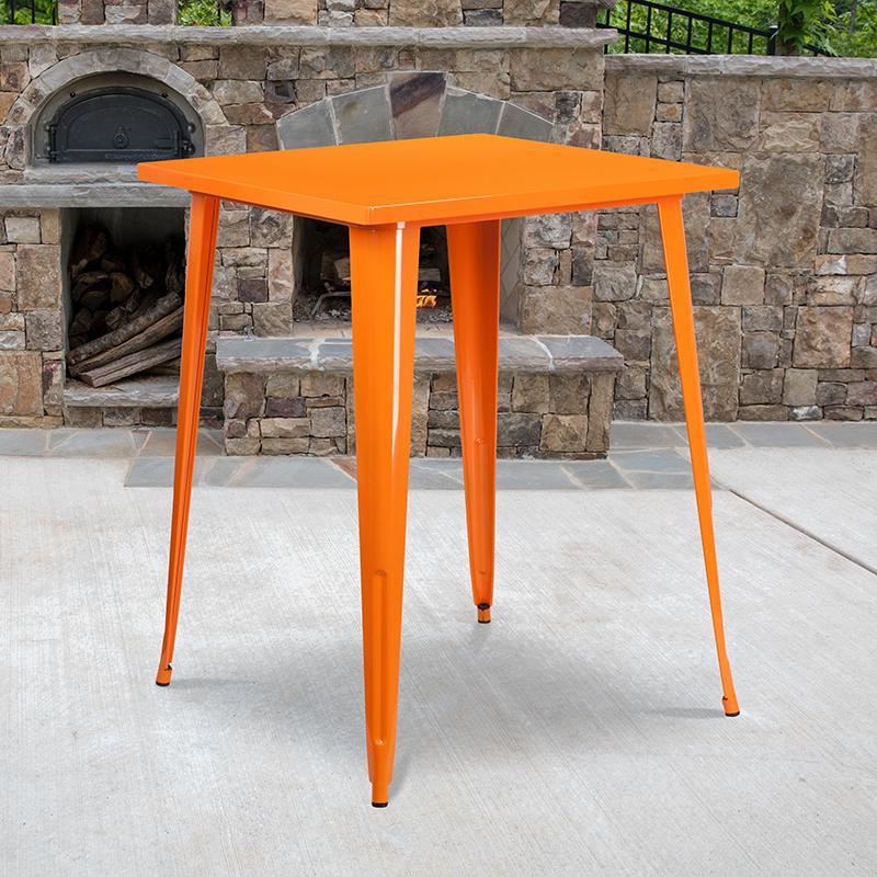  Commercial Grade 31.5" Square Orange Metal Indoor-Outdoor Bar Height Table By Flash Furniture 