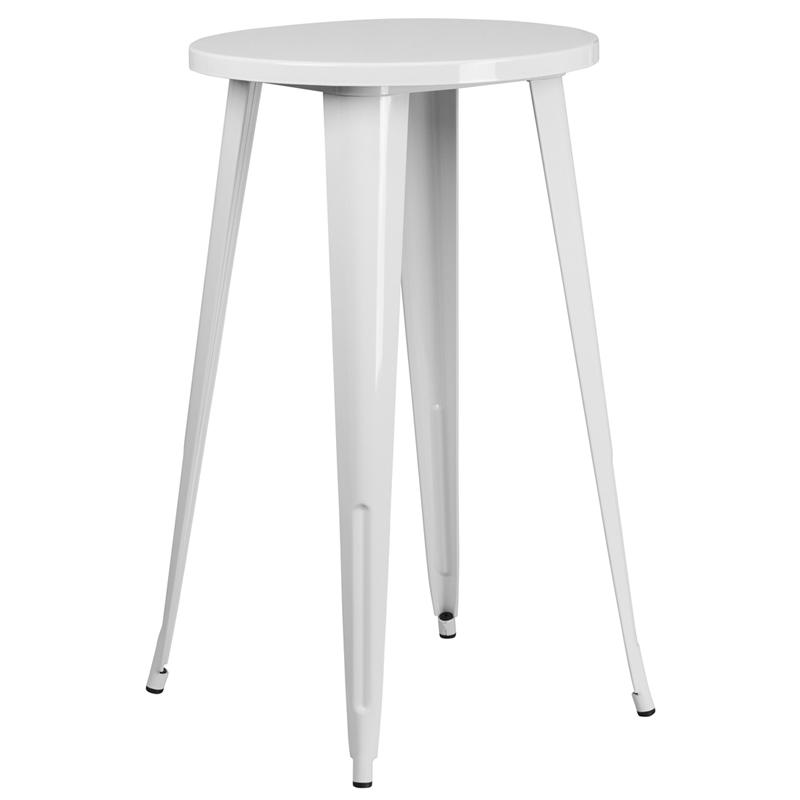  Commercial Grade 24" Round White Metal Indoor-Outdoor Bar Height Table By Flash Furniture 