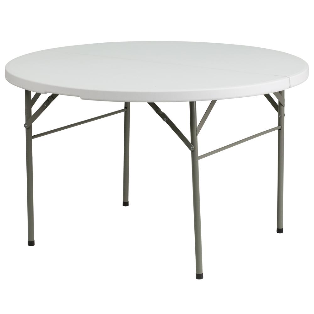  4-Foot Round Bi-Fold Granite White Plastic Banquet And Event Folding Table With Carrying Handle By Flash Furniture 