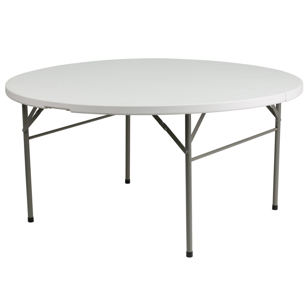  5-Foot Round Bi-Fold White Plastic Folding Table With Carrying Handle By Flash Furniture 