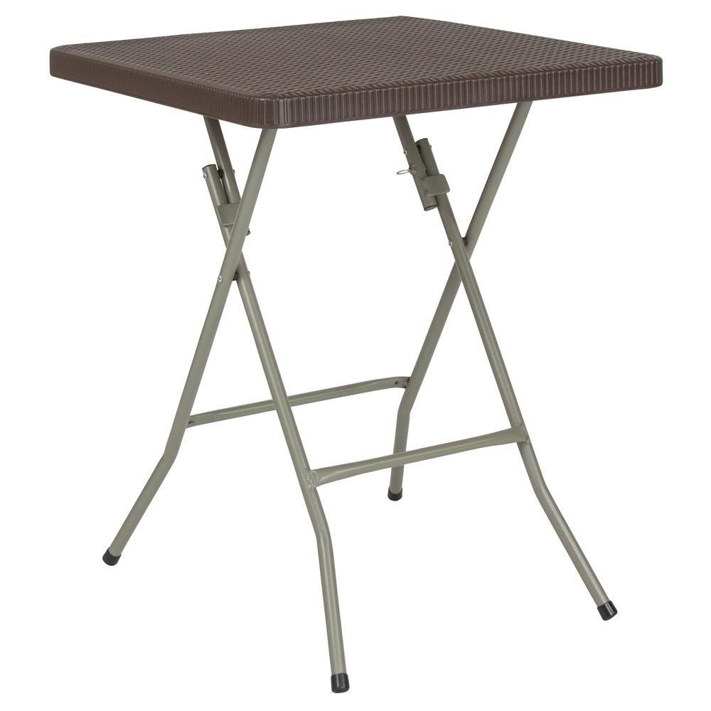  1.95-Foot Square Brown Rattan Plastic Folding Table By Flash Furniture 