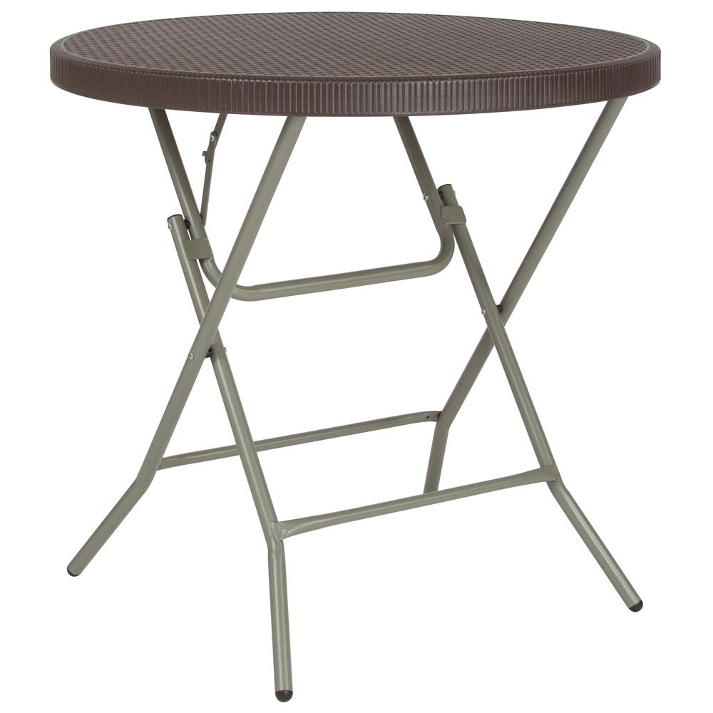  2.6-Foot Round Brown Rattan Plastic Folding Table By Flash Furniture 